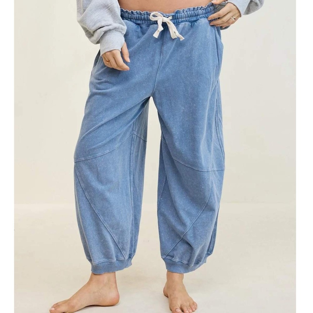Aerie Baggy Barrel Leg Fleece Pant Blue Washed Cotton Sweatpants Medium